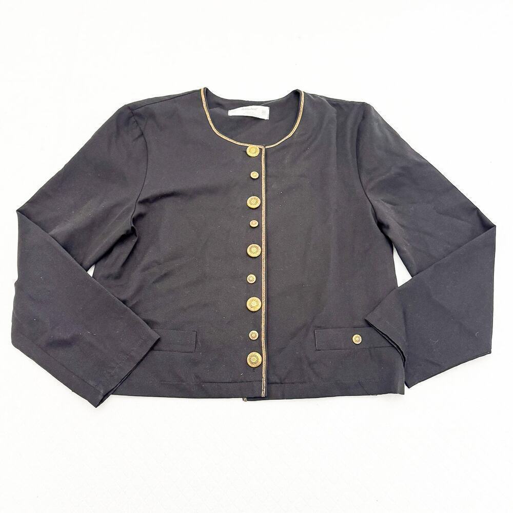 St. Michael Lightweight Black Gold Button Down Jacket Blazer Size 12